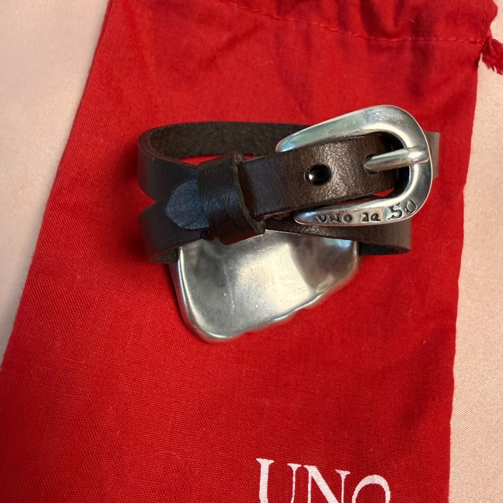 NEW UNO de 50 Silver Leaf Leather Double Wrap Bracelet - Picture 4 of 8